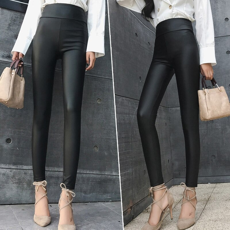 High Waist Active Stretch Faux Leather Leggings